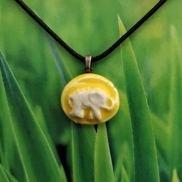 Handmade Ceramic Sunny Yellow Elephant Pendant Necklace - Picture 13 of 14